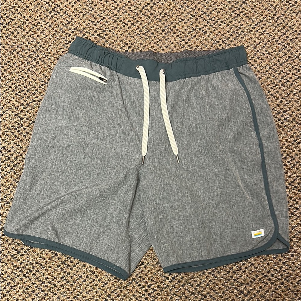 Vuori White and Green Athletic Shorts with Adjustable Fit